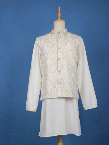 Ivory Abstract Design Brocade Nehru Jacket with Kurta Set - Diadem