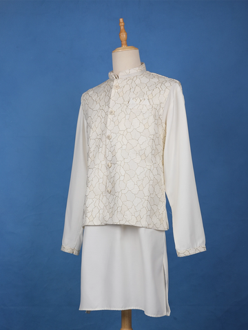 Ivory Abstract Design Brocade Nehru Jacket with Kurta Set - Diadem