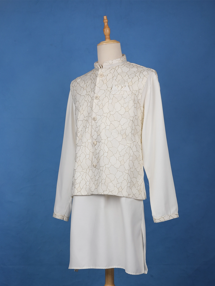 Ivory Abstract Design Brocade Nehru Jacket with Kurta Set - Diadem