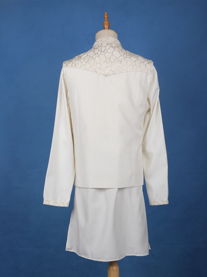 Ivory Abstract Design Brocade Nehru Jacket with Kurta Set - Diadem