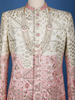 Ivory And Pink Geometric Floral Embroidered Cotton Sherwani - Diadem