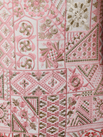 Ivory And Pink Geometric Floral Embroidered Cotton Sherwani - Diadem