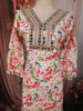 Ivory Cream Abstract Printed and Mirror Embroidered Design Pure Cotton Straight Cut Salwar Suit with Matching Dupatta