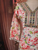 Ivory Cream Abstract Printed and Mirror Embroidered Design Pure Cotton Straight Cut Salwar Suit with Matching Dupatta