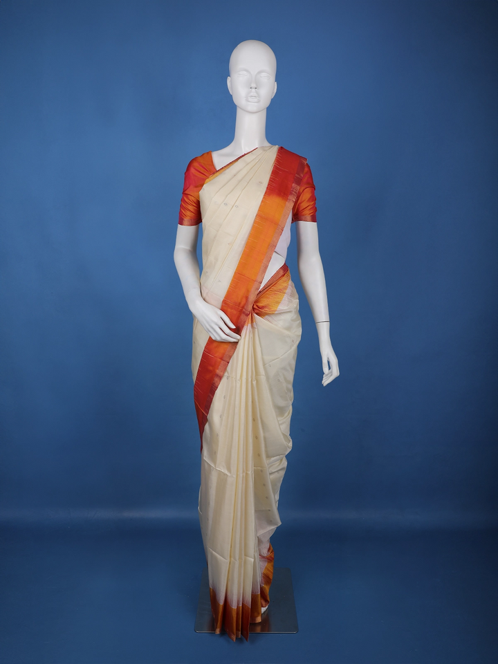 Ivory Cream Diamond motifs Zari Woven Soft Silk Saree - Diadem