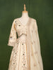 Ivory Cream Floral Beads and Zari Embroidered Design Banarasi Silk Bridal Lehenga with Matching Dupatta