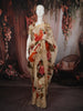 Ivory Cream Floral Printed Design Chiffon Party Wear Saree with Scalloped Border