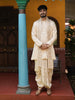 Ivory Cream Floral Sequins and Zari Embroidered Design Satin Men's Kurta with Matching Pant and Dupatta Set