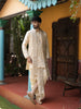 Ivory Cream Floral Sequins and Zari Embroidered Design Satin Men's Kurta with Matching Pant and Dupatta Set