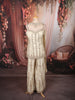 Ivory Cream Floral Vine Thread Embroidered Design Tissue Banarasi Festive Wear Palazzo Suit with Matching Choker Dupatta