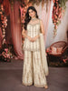 Ivory Cream Floral Vine Thread Embroidered Design Tissue Banarasi Festive Wear Palazzo Suit with Matching Choker Dupatta