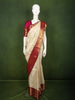 Ivory Cream Floral Vine Zari Woven Design Pure Kanchipuram Silk Bridal Wear Saree with Contrast Zari Border