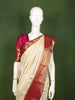 Ivory Cream Floral Vine Zari Woven Design Pure Kanchipuram Silk Bridal Wear Saree with Contrast Zari Border