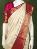Ivory Cream Floral Vine Zari Woven Design Pure Kanchipuram Silk Bridal Wear Saree with Contrast Zari Border