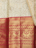 Ivory Cream Floral Vine Zari Woven Design Pure Kanchipuram Silk Bridal Wear Saree with Contrast Zari Border