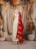 Ivory Cream Floral Zari Woven Design Silk Anarkali Salwar Suit with Contrast Ruby Red Dupatta