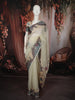 Ivory Cream Horizontal Striped Zari Woven Design Pure Tissue Organza Party Wear Saree with Traditional Border