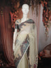 Ivory Cream Horizontal Striped Zari Woven Design Pure Tissue Organza Party Wear Saree with Traditional Border