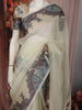 Ivory Cream Horizontal Striped Zari Woven Design Pure Tissue Organza Party Wear Saree with Traditional Border