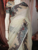 Ivory Cream Horizontal Striped Zari Woven Design Pure Tissue Organza Party Wear Saree with Traditional Border