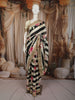 Ivory Cream Horizontal Striped and Floral Woven Design Semi Silk Festive Saree with Striped Border