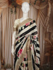 Ivory Cream Horizontal Striped and Floral Woven Design Semi Silk Festive Saree with Striped Border