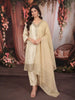 Ivory Cream Mirror Embroidered Design Tissue Silk Straight Cut Salwar Suit with Matching Dupatta