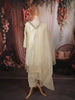 Ivory Cream Mirror Embroidered Design Tissue Silk Straight Cut Salwar Suit with Matching Dupatta