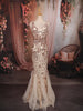 Ivory Cream Ro se Gold Floral Sequins Embroidered Design Mermaid Net Party Wear Gown