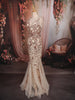 Ivory Cream Ro se Gold Floral Sequins Embroidered Design Mermaid Net Party Wear Gown