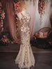 Ivory Cream Ro se Gold Floral Sequins Embroidered Design Mermaid Net Party Wear Gown