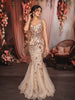 Ivory Cream Ro se Gold Floral Sequins Embroidered Design Mermaid Net Party Wear Gown