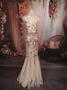 Ivory Cream Ro se Gold Floral Sequins Embroidered Design Mermaid Net Party Wear Gown