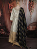 Ivory Cream Sequins and Beads Embroidered Design Tissue Silk Gown with Contrast Stripes Dupatta