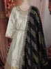 Ivory Cream Sequins and Beads Embroidered Design Tissue Silk Gown with Contrast Stripes Dupatta