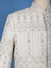 Ivory Floral Designed Cotton Sherwani Suit - Diadem