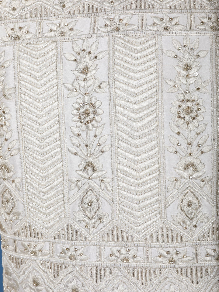 Ivory Floral Designed Cotton Sherwani Suit - Diadem