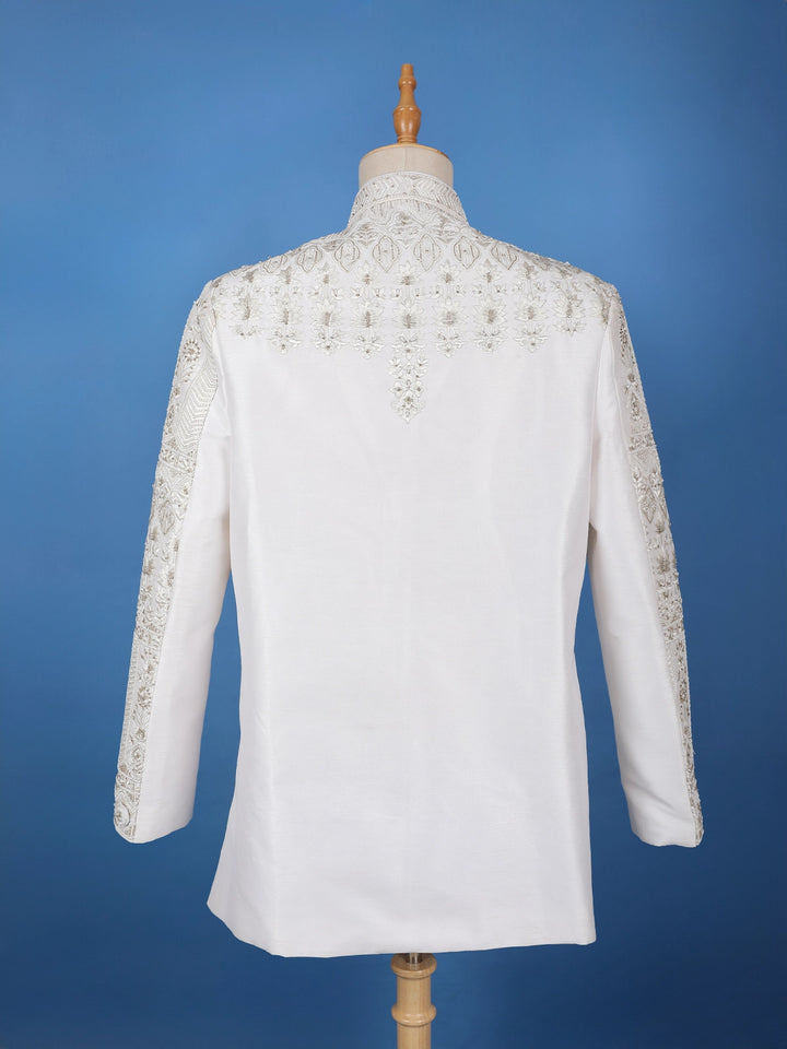 Ivory Floral Designed Cotton Sherwani Suit - Diadem