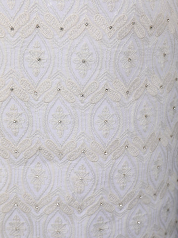 Ivory Floral Embroidered Cotton Sherwani Suit - Diadem