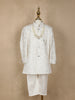 Ivory Floral Embroidered Kids Georgette Sherwani Set