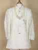 Ivory Floral Embroidered Kids Georgette Sherwani Set