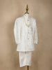 Ivory Floral Embroidered Kids Georgette Sherwani Set