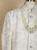 Ivory Floral Embroidered Kids Georgette Sherwani Set
