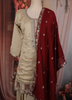 Ivory Floral Embroidered and Stone Embellished Design Georgette Salwar Suit with Contrast Dupatta