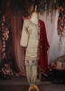 Ivory Floral Embroidered and Stone Embellished Design Georgette Salwar Suit with Contrast Dupatta