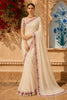 Ivory Floral Printed Chiffon Saree with Scallop Floral Border