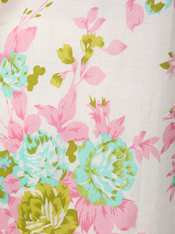 Ivory Floral Printed Cotton Salwar Suit - Diadem