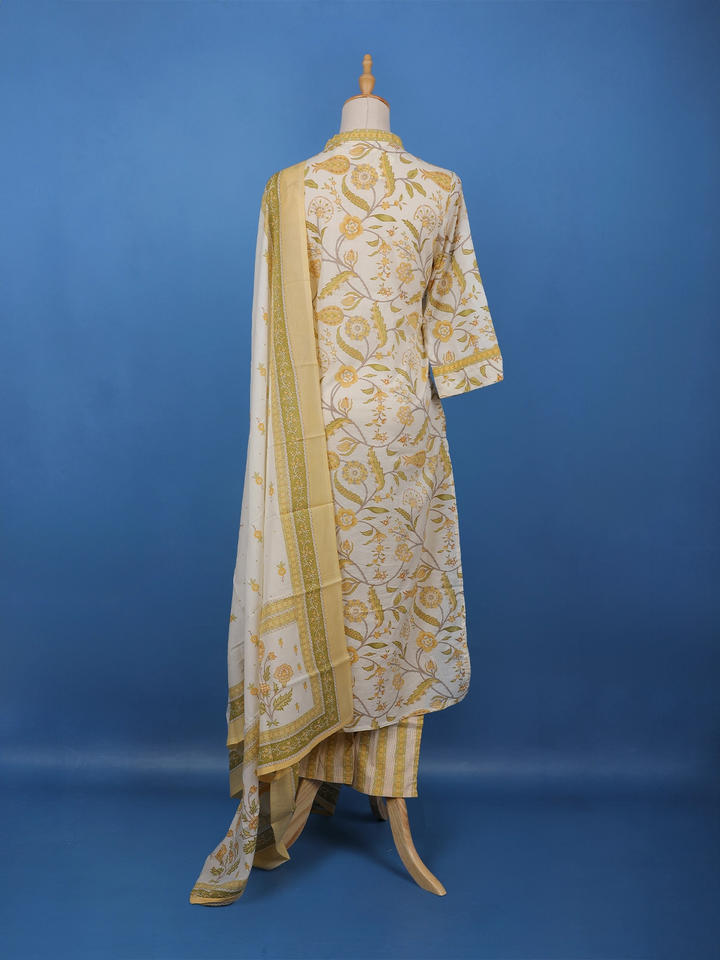 Ivory Floral Printed Cotton Salwar Suit - Diadem