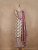 Ivory Floral Printed Design Cotton Straight Cut Salwar Suit