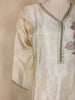 Ivory Floral Thread Embroidered Design Silk Straight Cut Salwar Suit with Sheer Dupatta